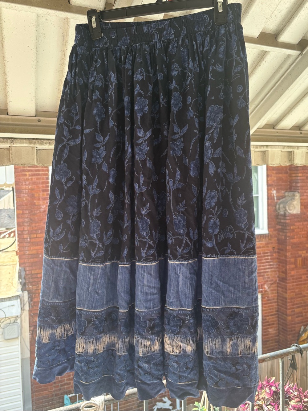 Vintage Stonebridge Blue Floral Tiered Midi Skirt - Women's Medium
